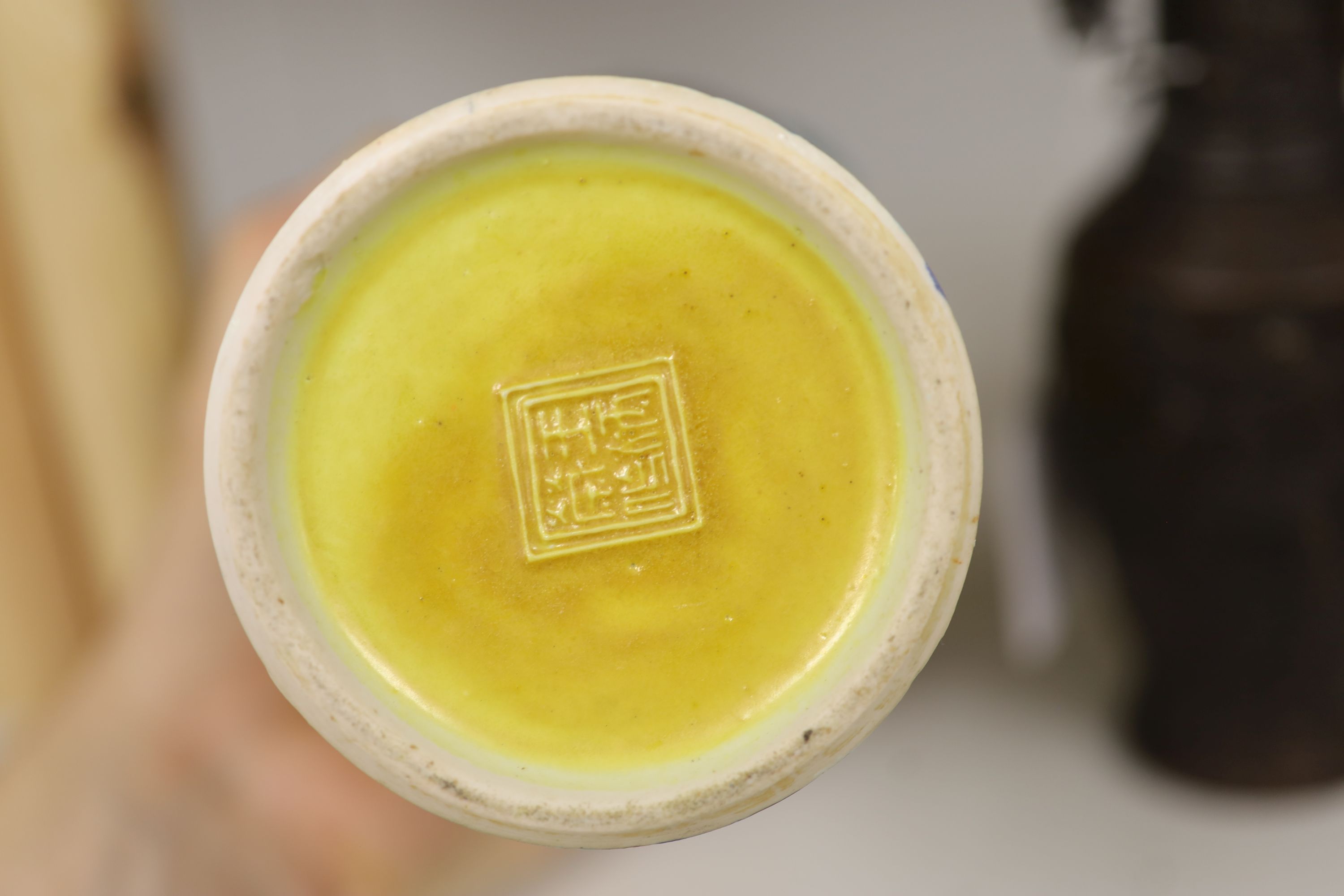 A Chinese polychrome glazed vase, Wang Bingrong seal mark, height 29cm, neck reduced